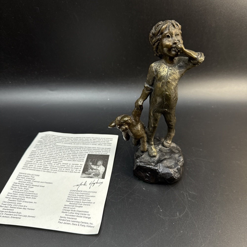 1989 Mark Hopkins Bronze Sculpture Kids at Play 637/2500 "Bedtime" w/Teddy Bear